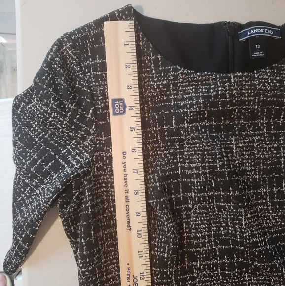 Lands' End Midi Dress Short Sleeves Pockets Stretch Size 12 Black Tan Print - Picture 15 of 16